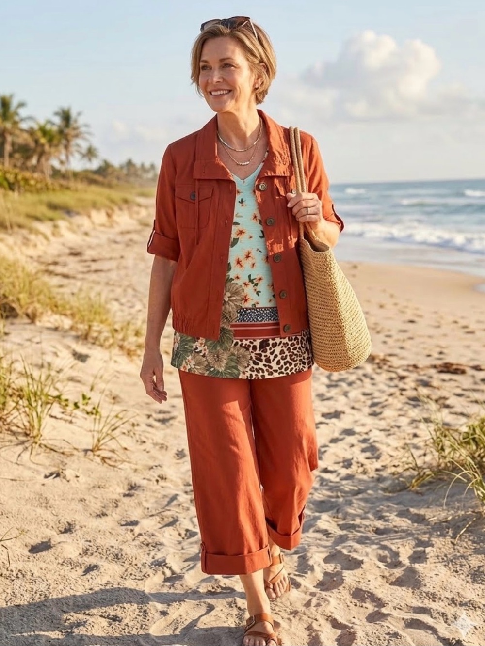 3 piece outfit Christopher & Banks Rust Jacket, Capri Pants and matching top